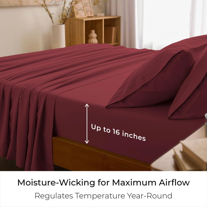 Mellanni King Sheets Set - 4 PC Iconic Collection Bedding - Hotel Luxury, Extra Soft, Cooling Bed Sheets - Wrinkle, Fade, Stain Resistant (King, Brick Red) - Image 4